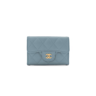 CHANEL CAVIAR QUILTED FLAP CARD HOLDER WALLET LIGHT BLUE AP0214 (11.3*7.5*2.5cm)